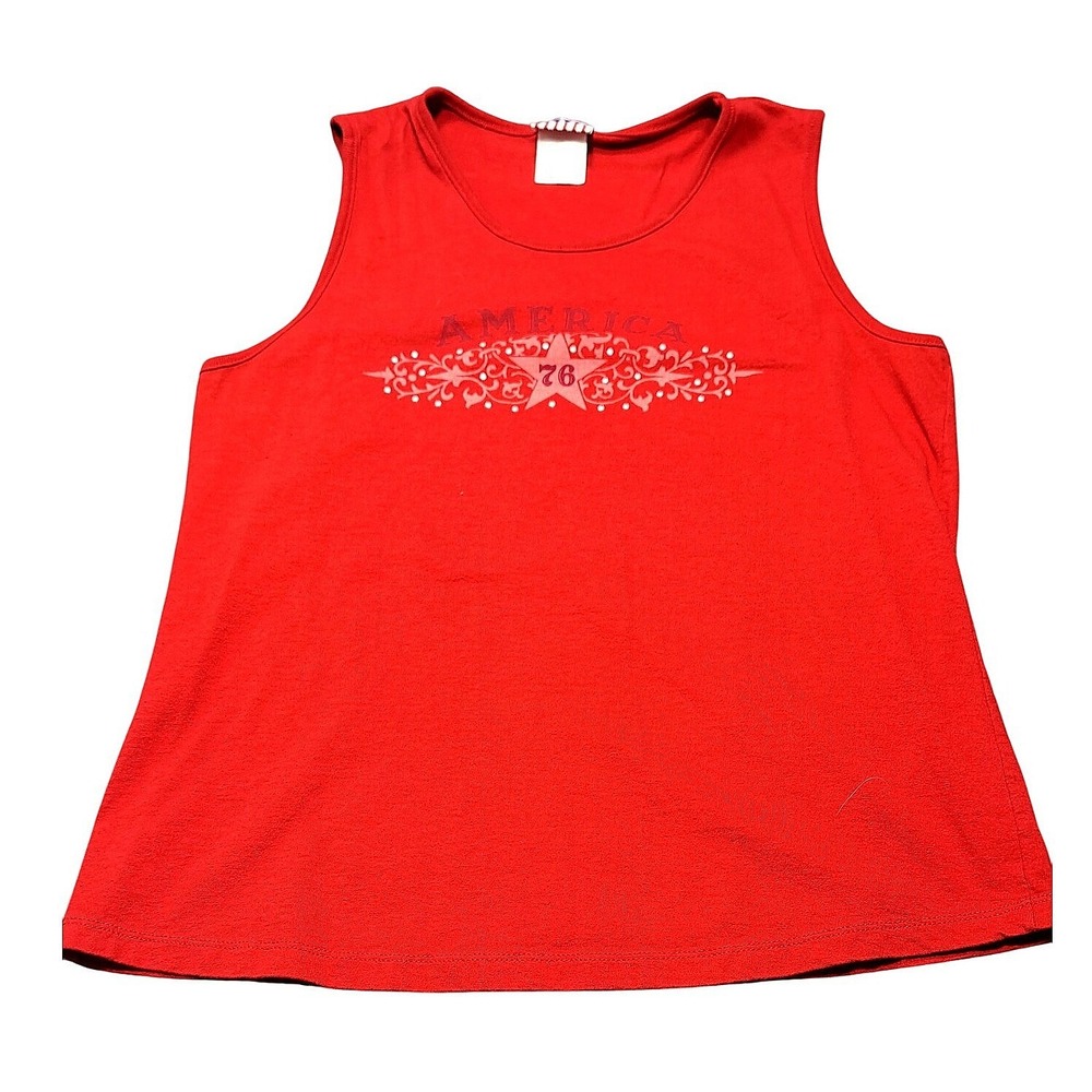 Vintage Style America 76 Star Rhinestone Red Tank Top Adult Large RN 15763